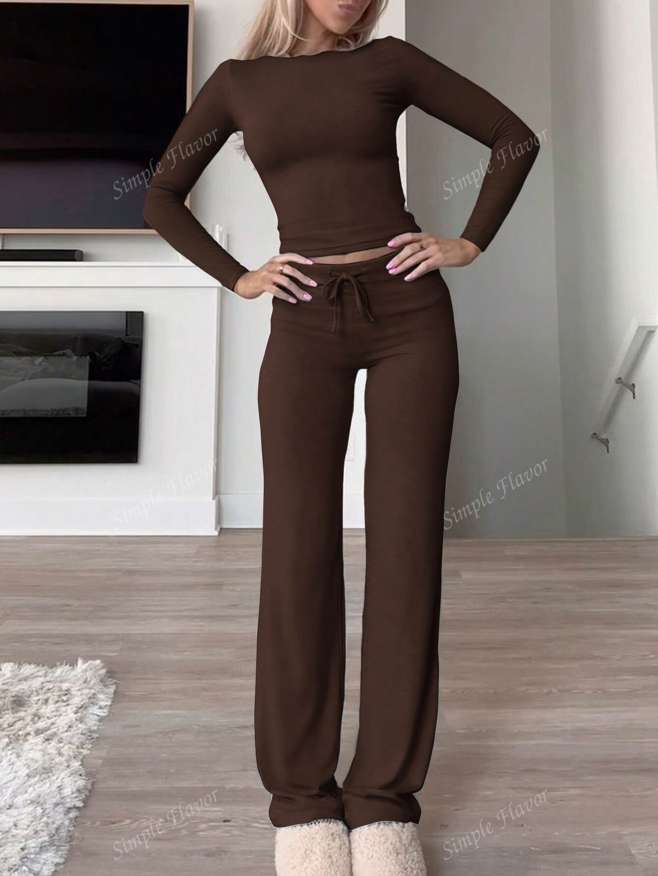 Trends2pcs/Set Women Solid Color Long Sleeve T-Shirt And Pants Suit | SHEIN