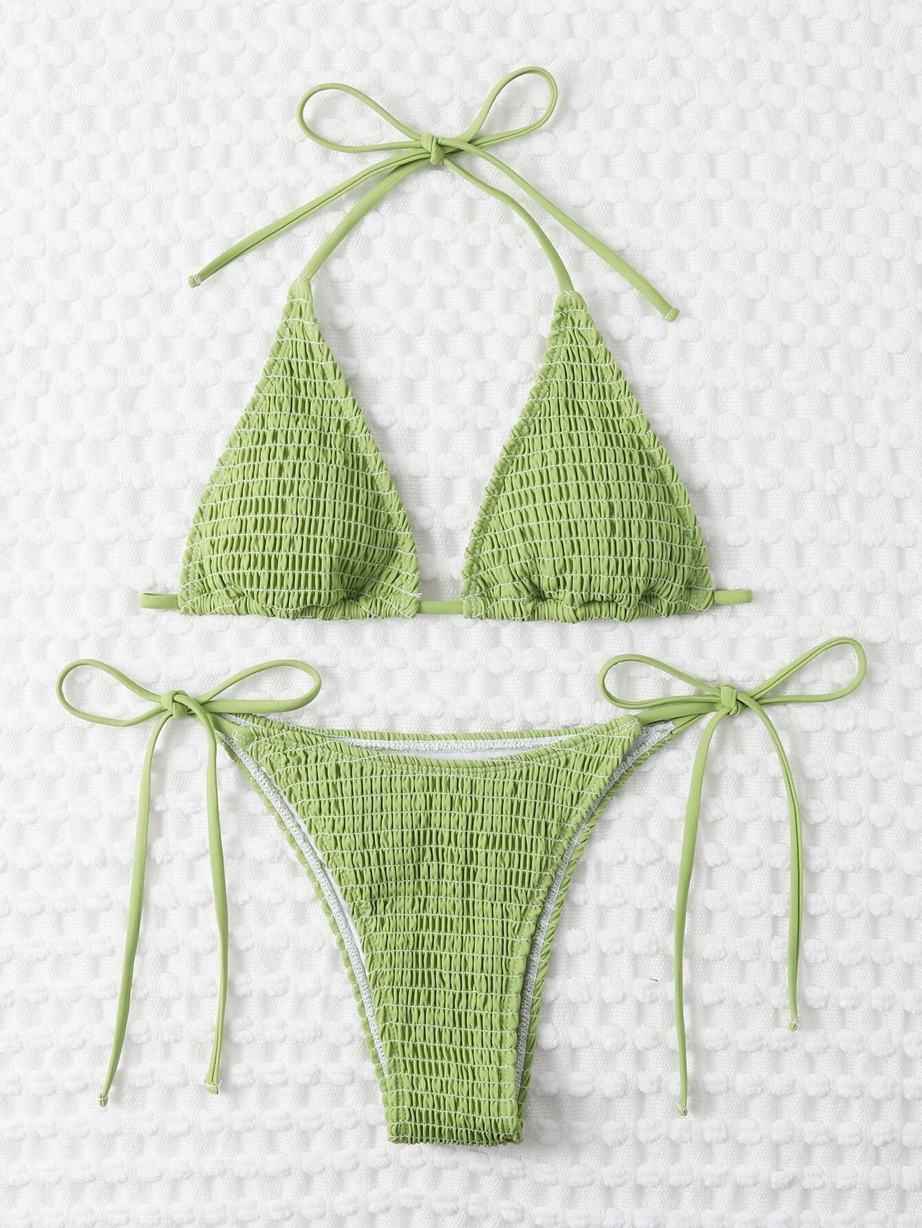 Smocked Micro Triangle Tie Side Bikini Swimsuit | SHEIN
