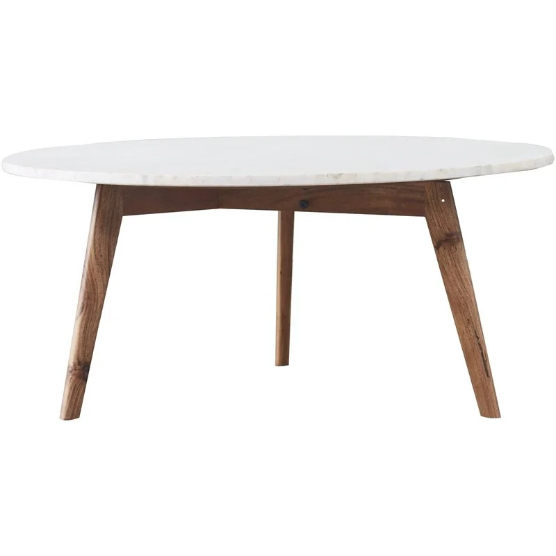 Mod-Arte Nero Round Authentic Marble Wood Coffee Table in White/Walnut - Walmart.com | Walmart (US)