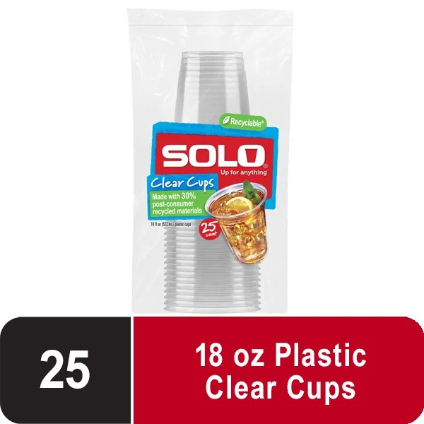 Solo Party Disposable Plastic Cups, Clear, 18 oz, 25 Count | Walmart (US)