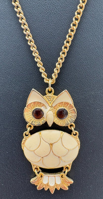 Vintage Owl Necklace Articulated Three Sections Gold Tone Enamel Jeweled Eyes | eBay US