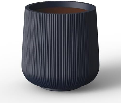 Kante 13.0" Dia Round Fluted Concrete Planter, Large Plant Pot with Drainage, Smooth Charcoal Fin... | Amazon (US)
