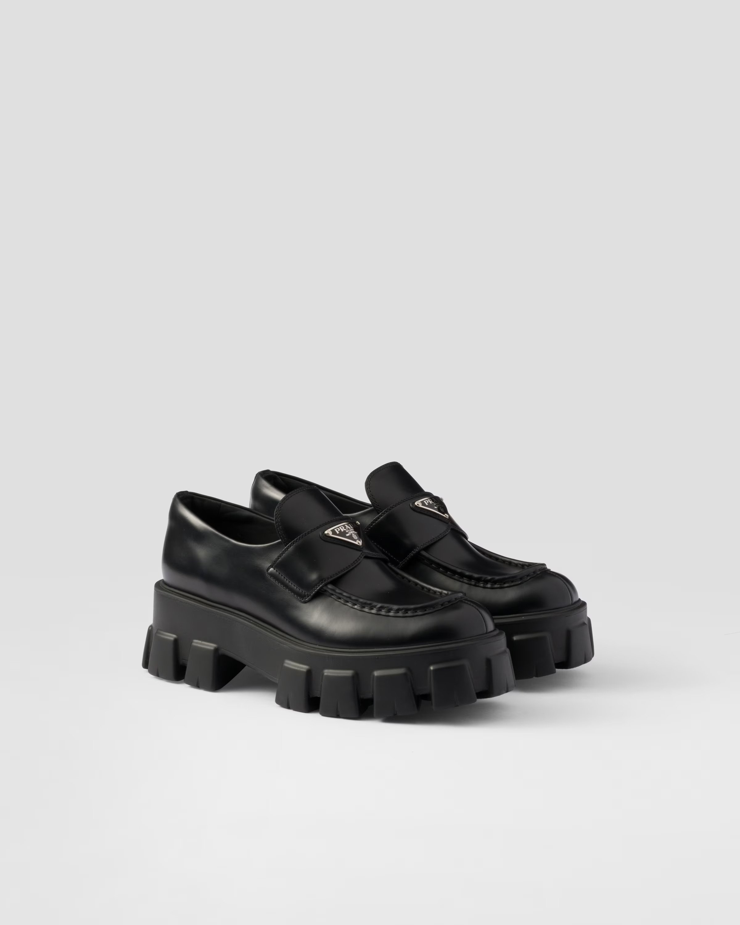 Brushed leather Monolith loafers | Prada Spa US