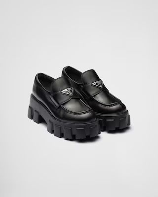 Brushed leather Monolith loafers | Prada Spa US