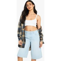 Womens Longline Denim Jort - Blue - 4 | boohoo (US & Canada)