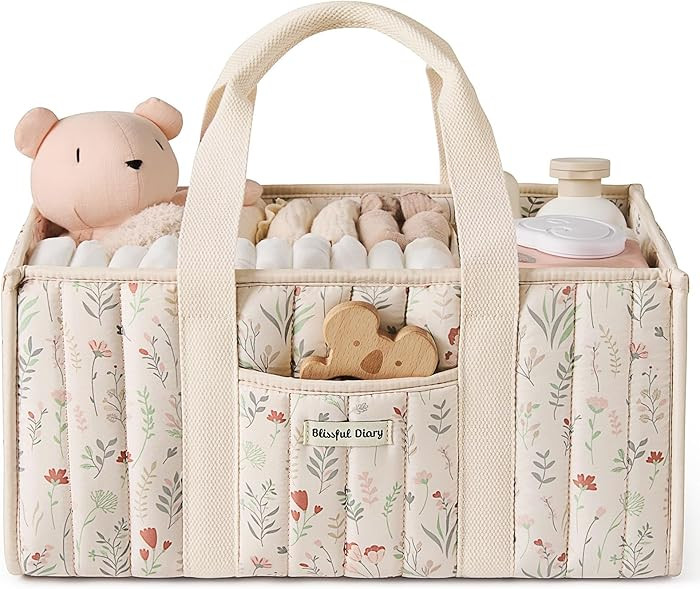 Blissful Diary Floral Diaper Caddy Organizer, Stylish Nursery Storage Basket, Gift for Baby Showe... | Amazon (US)