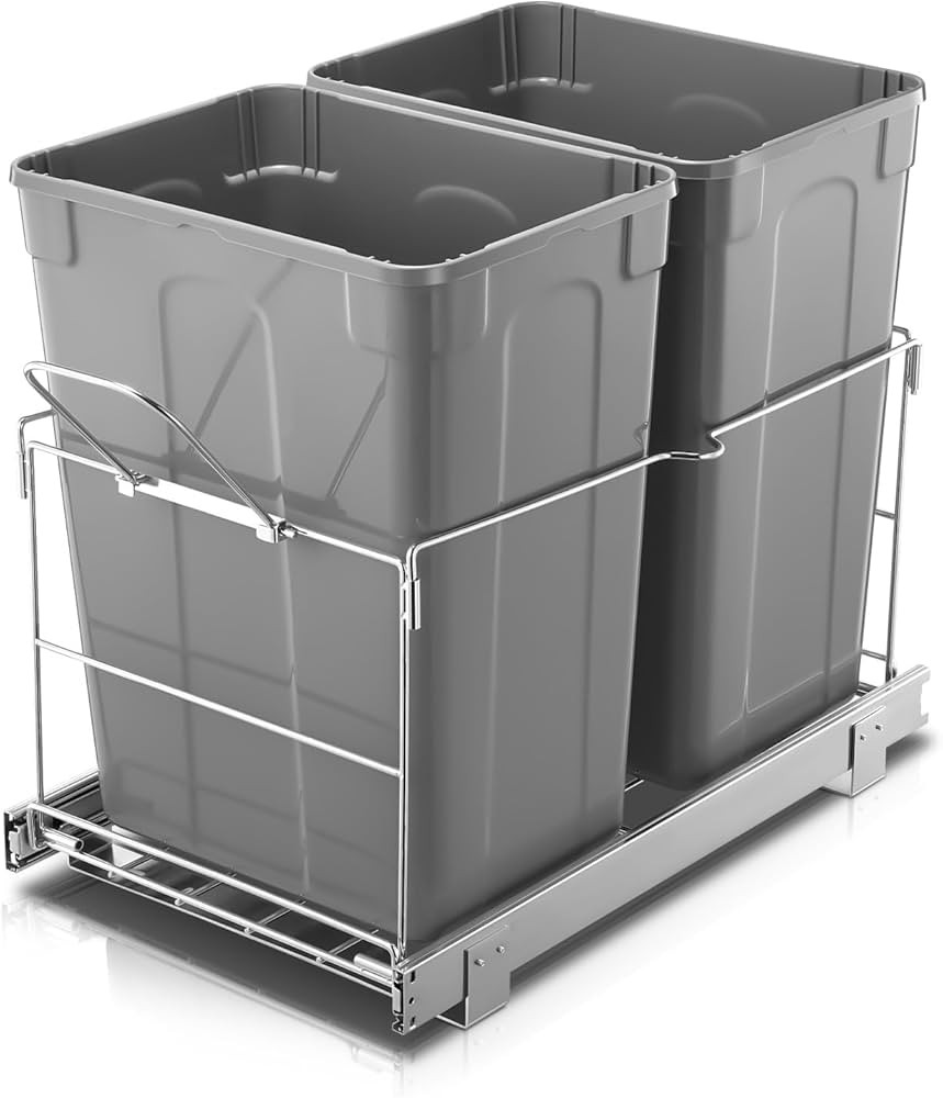 FOHERE Pull Out Trash Can Under Cabinet, 35 QT Double Under Sink Trash Can Waste Container with w... | Amazon (US)