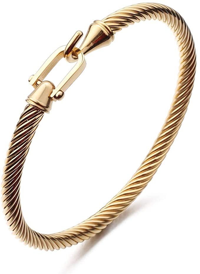 Twisted Cable Bracelet Stylish Fine Stainless Steel Cable Cuff Bracelet with Hook Clasp Bracelets... | Amazon (US)