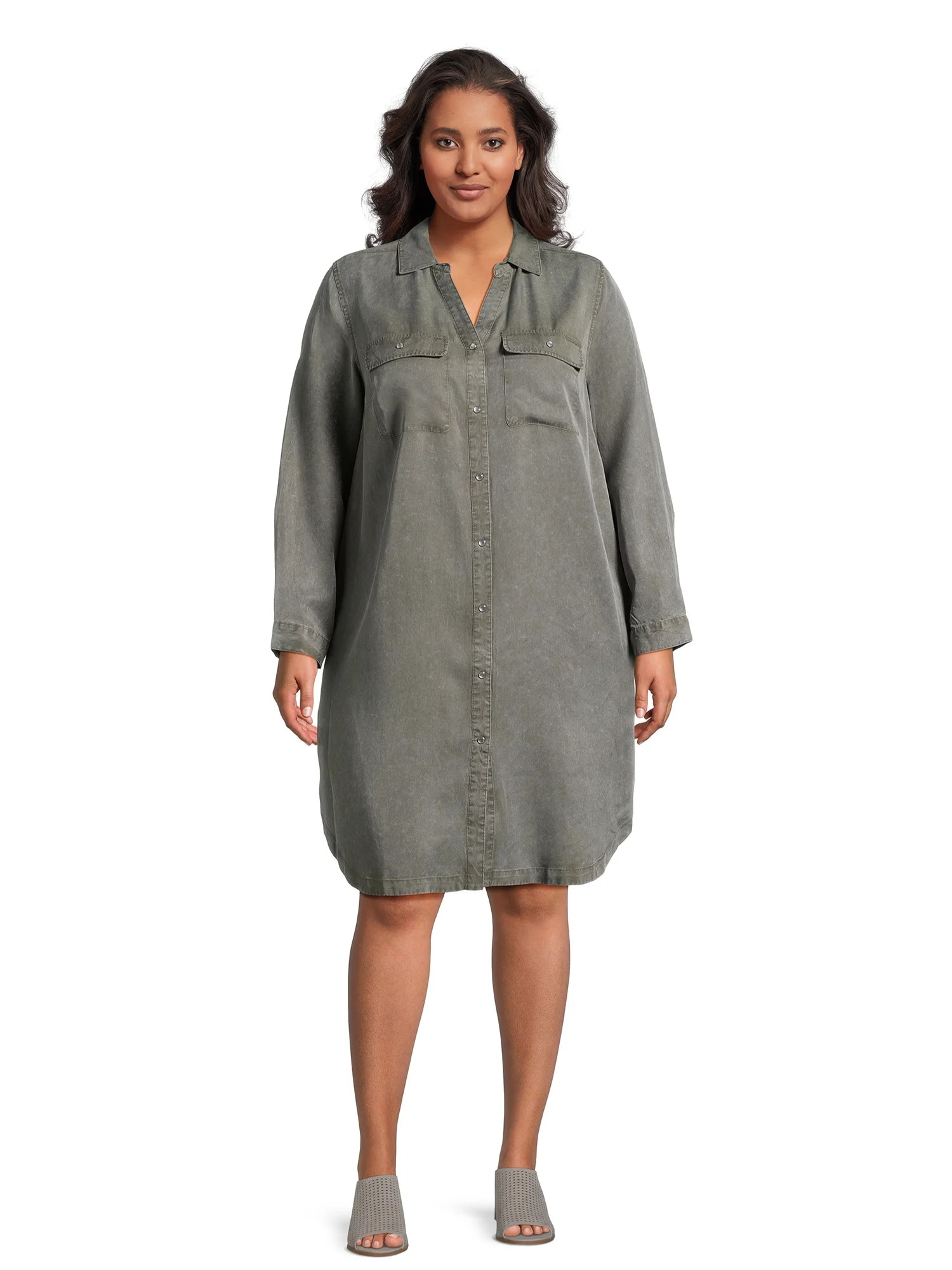 Terra & Sky Women’s Plus Size Shirtdress with Long Sleeves | Walmart (US)