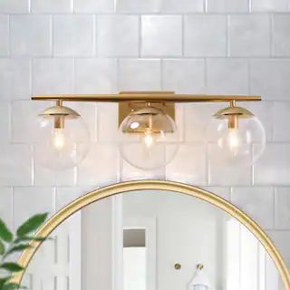 Modern Gold Bathroom Vanity Light, 3-Light Farmhouse Brass Wall Sconce with Clear Globe Glass Sha... | The Home Depot
