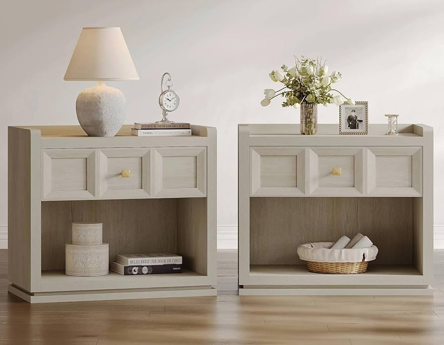 SICOTAS Night Stand Set 2, 26" Wide Nightstands with Drawer, Large Queen Size Nightstands Set of ... | Amazon (US)