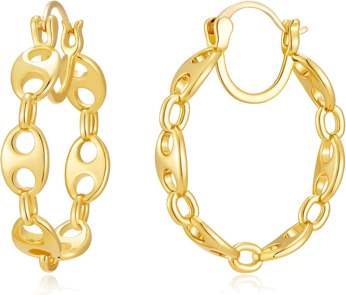Large Hoop Earrings for Women Chunky Statement Hoop Earrings Vintage Y2k 80s 90s Trendy Hoops | Amazon (US)