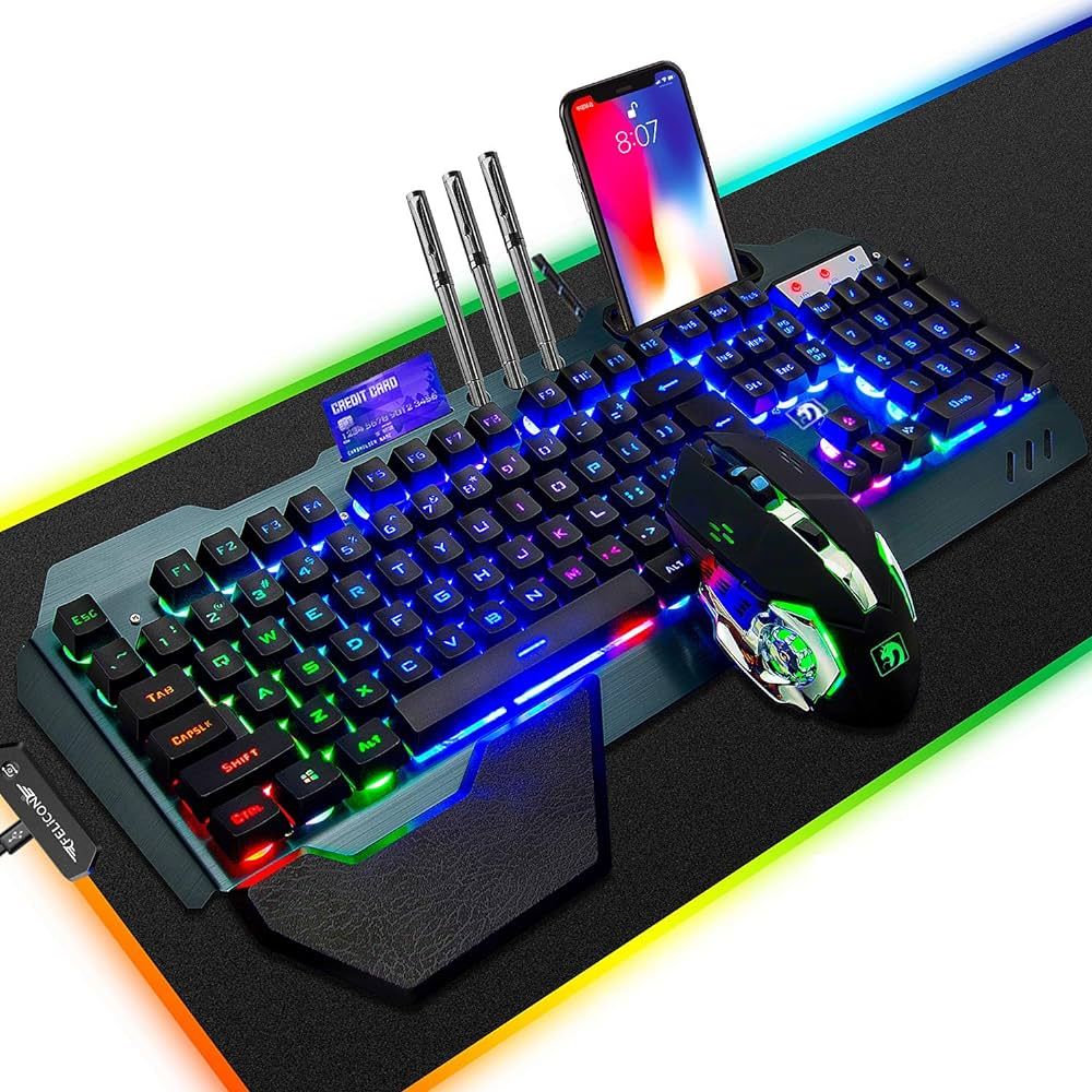 FELiCON Wired Game Keyboard and Mouse Combo, RGB LED Backlit Mechanical Feel Keyboard with Hand R... | Amazon (US)