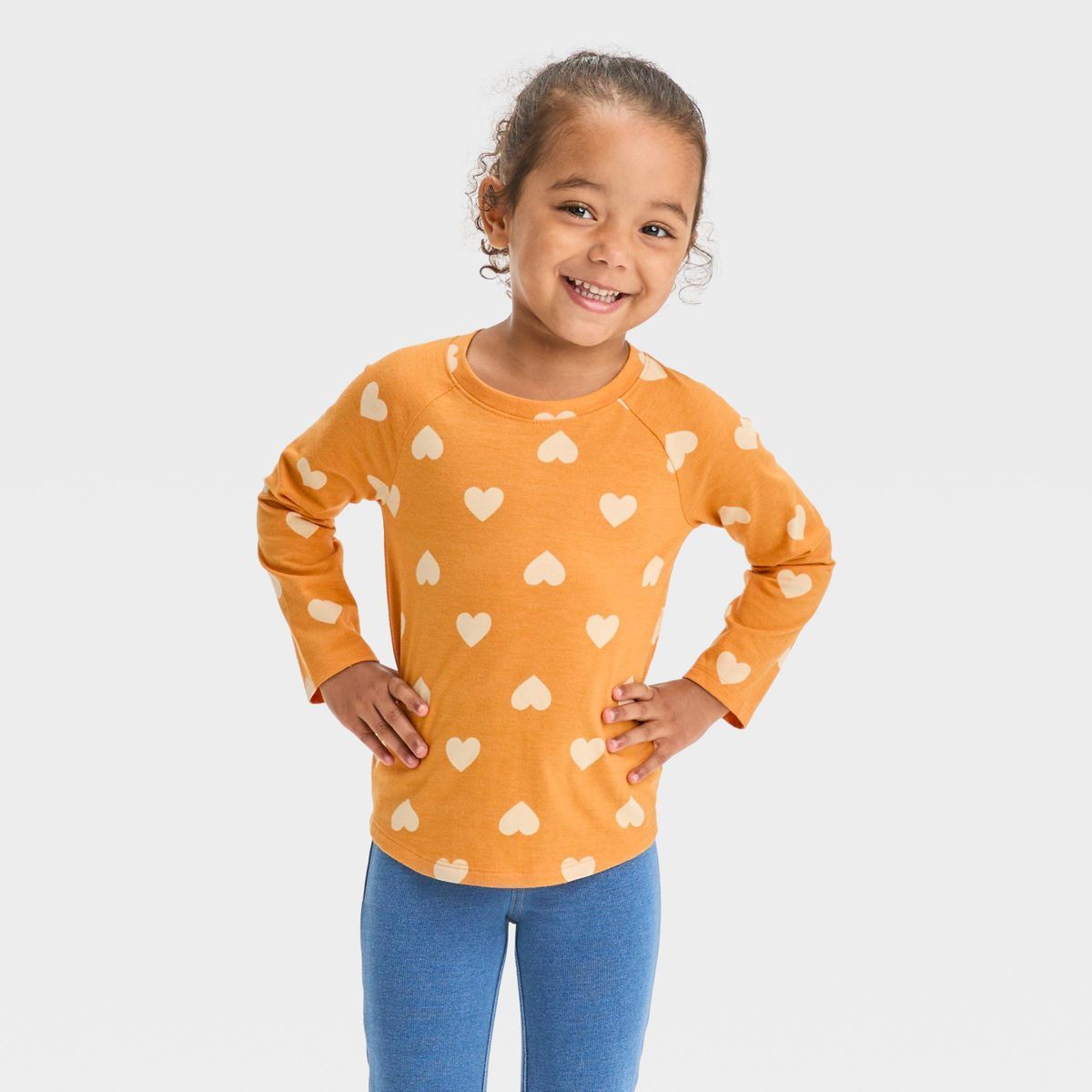 Toddler Girls' Nugget Heart Long Sleeve T-Shirt - Cat & Jack™ Mustard Yellow | Target
