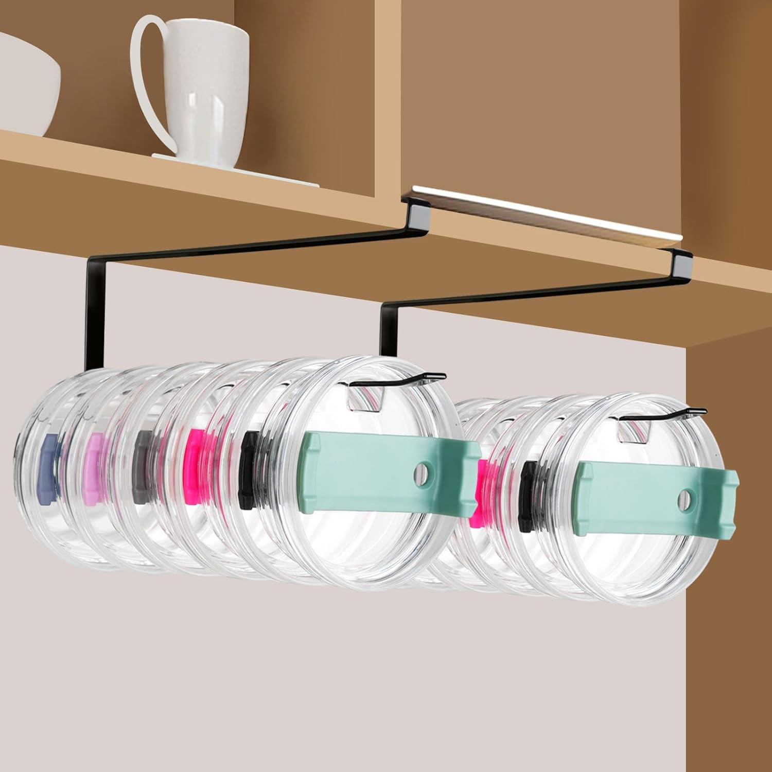 2 Pack Tumbler Lid Organizer, Lid Holders Inside Cabinet Up to 20 Lids, Under Cabinet Tumbler Lid... | Amazon (US)