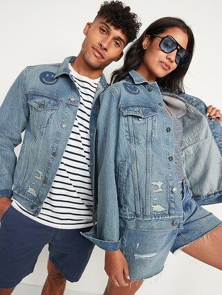 Gender-Neutral Distressed Non-Stretch Jean Jacket for Adults | Old Navy (US)