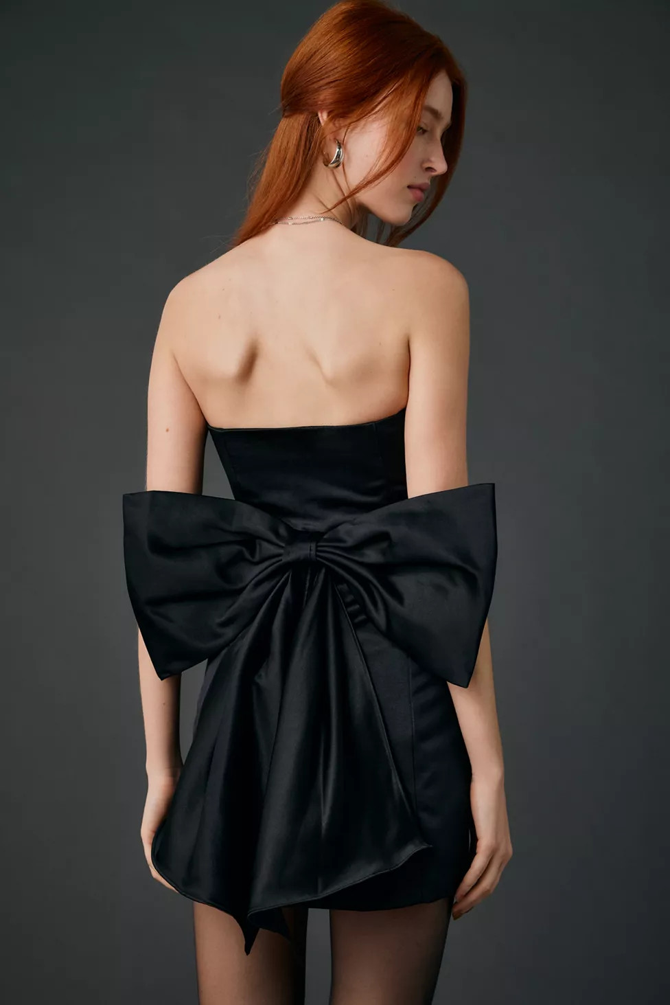 Lulus Melody Black Satin Strapless Bow Back Mini Dress | Urban Outfitters (US and RoW)