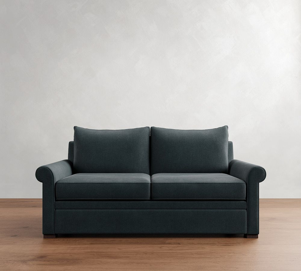 Pottery Barn Upholstered Deluxe Sleeper Sofa, Polyester Wrapped Cushions, Rustic Chenille Slate | Pottery Barn (US)