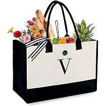 BeeGreen Birthday Gifts for Women Initial Canvas Tote Bag Embroidery Monogram Gift Totes 13oz Large  | Amazon (US)