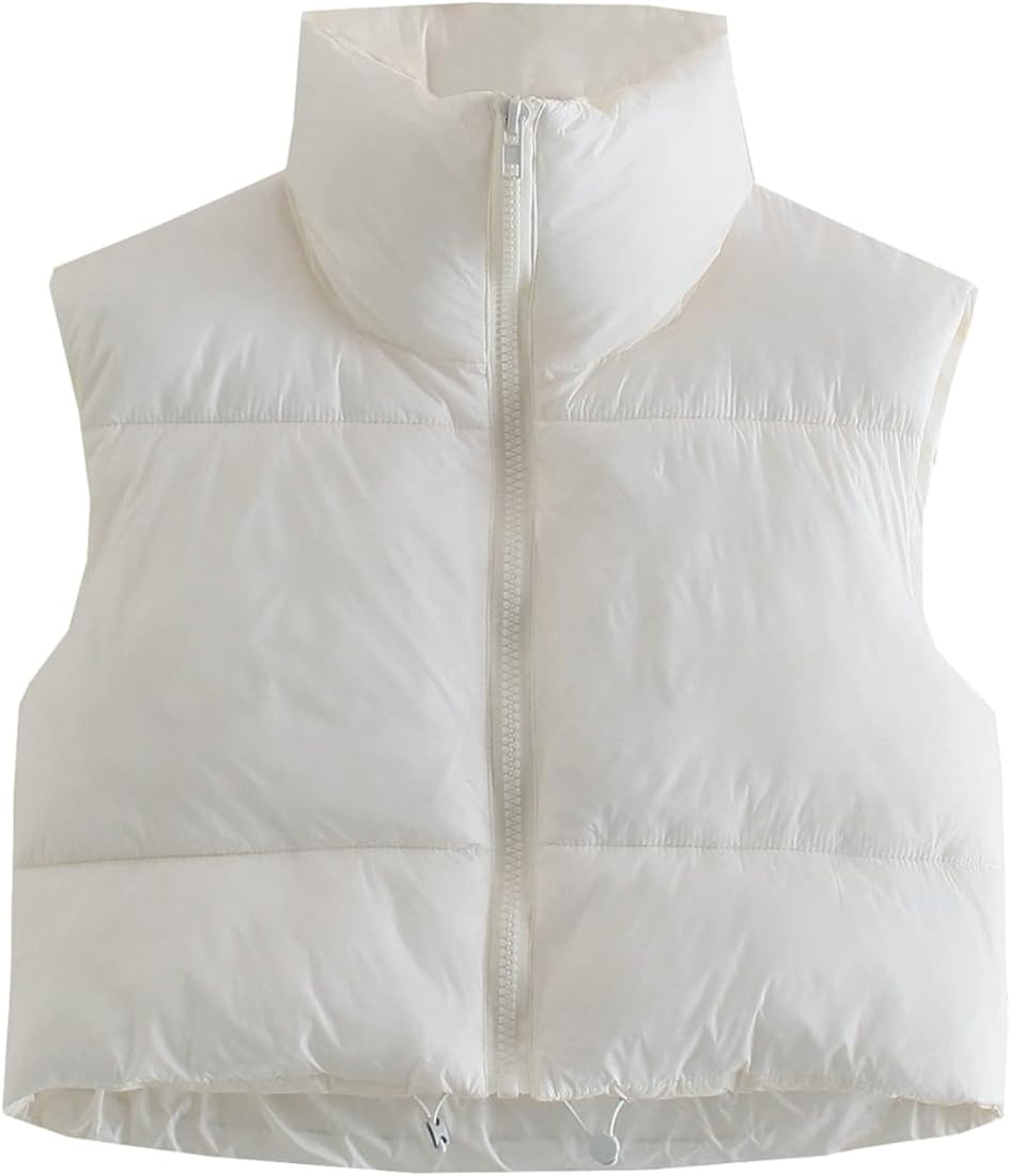 Shiyifa Women's Fashion High Neck Zipper Cropped Puffer Vest Jacket Coat | Amazon (US)