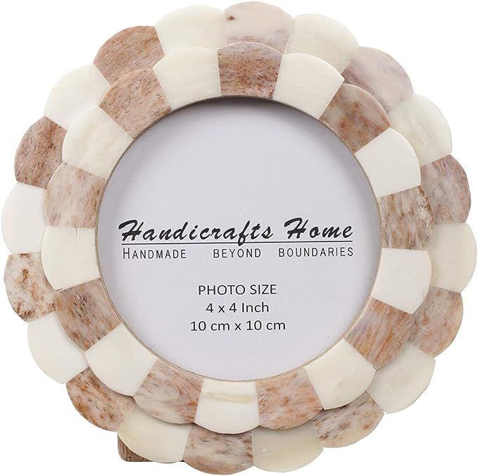 Handicrafts Home Photo Picture Frame - 4" x 4", Round Handmade Gift Photo Frames - Brown & White | Amazon (US)