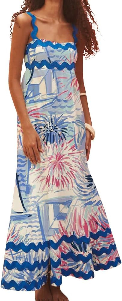 IDOPIP Womens Summer Casual Dress Beach Floral Maxi Dress Elegant Spaghetti Sleeveless Smocked Su... | Amazon (US)