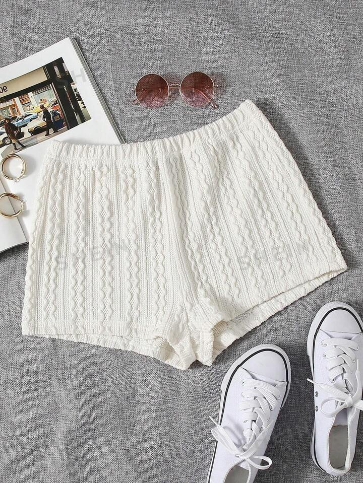 SHEIN EZwear Summer  Outfits Elastic Waist Solid Textured Shorts | SHEIN USA | SHEIN