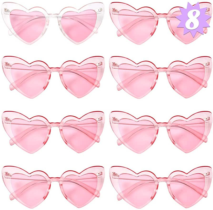 xo, Fetti Bachelorette Heart Sunglasses Set - 8 Pieces | Clear + Pink Bach Party Decoration, Brid... | Amazon (US)
