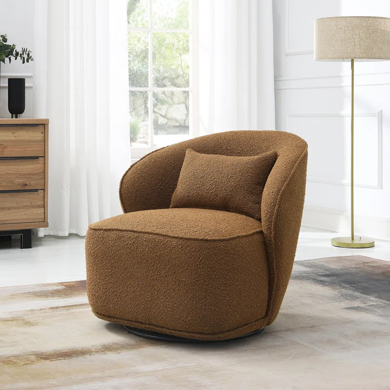 Arijit 33" Wide Boucle Armless Upholstered Swivel Barrel Chair | Wayfair North America