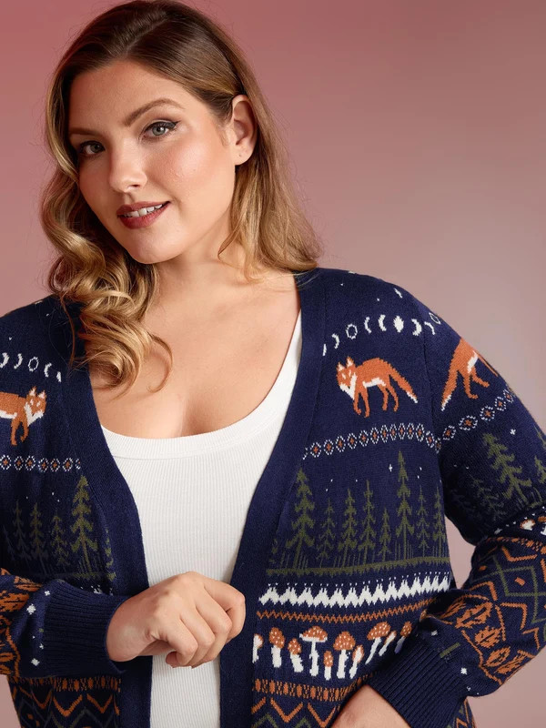 Fox in Forest Contrast Knit Cardigan | Bloomchic