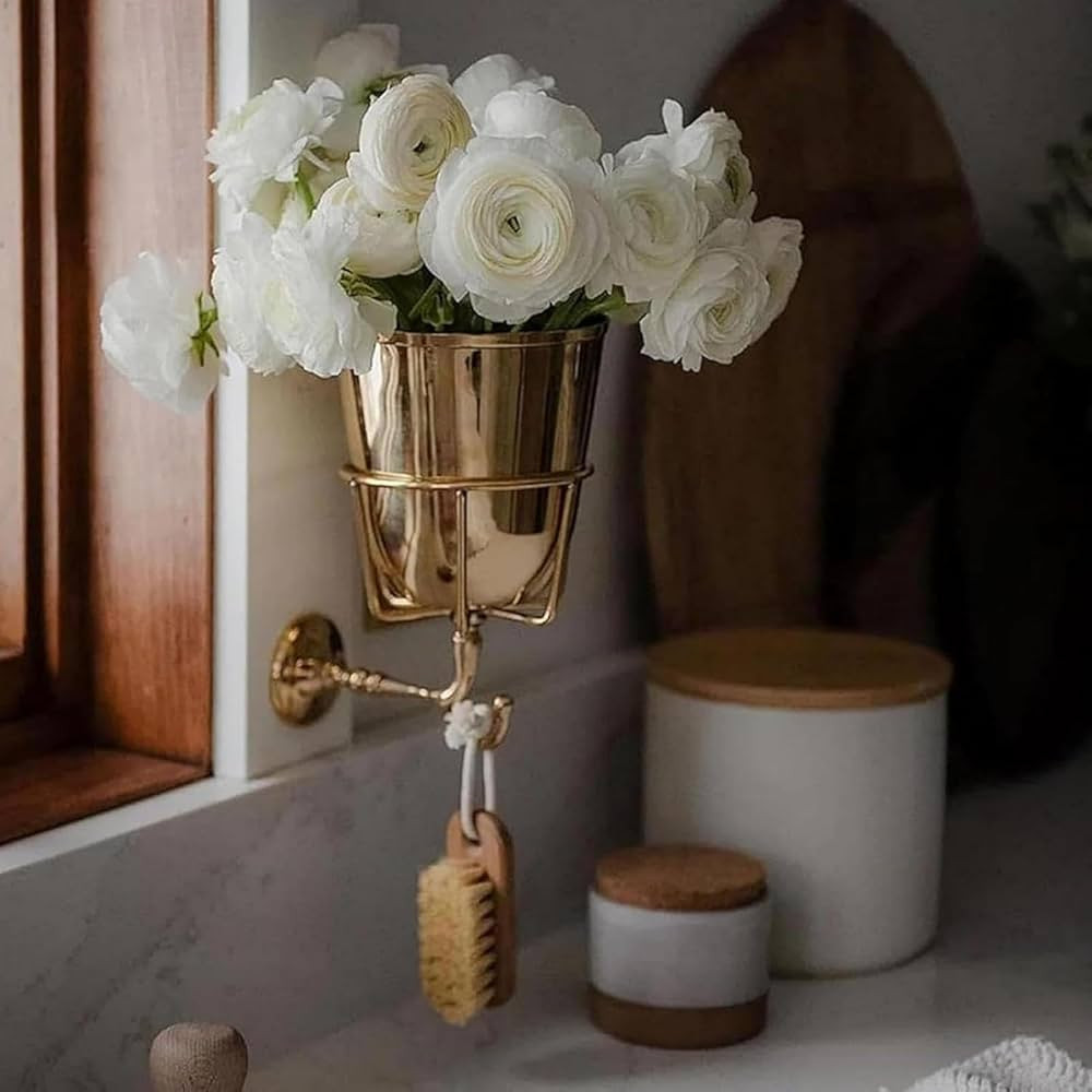 Handcrafted Opal Wall Vessel, Wall Mounted Brass Container Vase with Hook, Multi-Function Hanging... | Amazon (US)