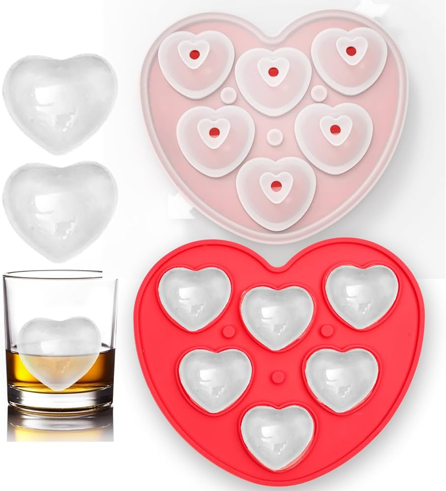 Heart-Shaped Ice Cube Trays - 6 Holes Silicone Heart Ice Cube Tray, Love Heart Shape Ice Cube Mol... | Amazon (US)