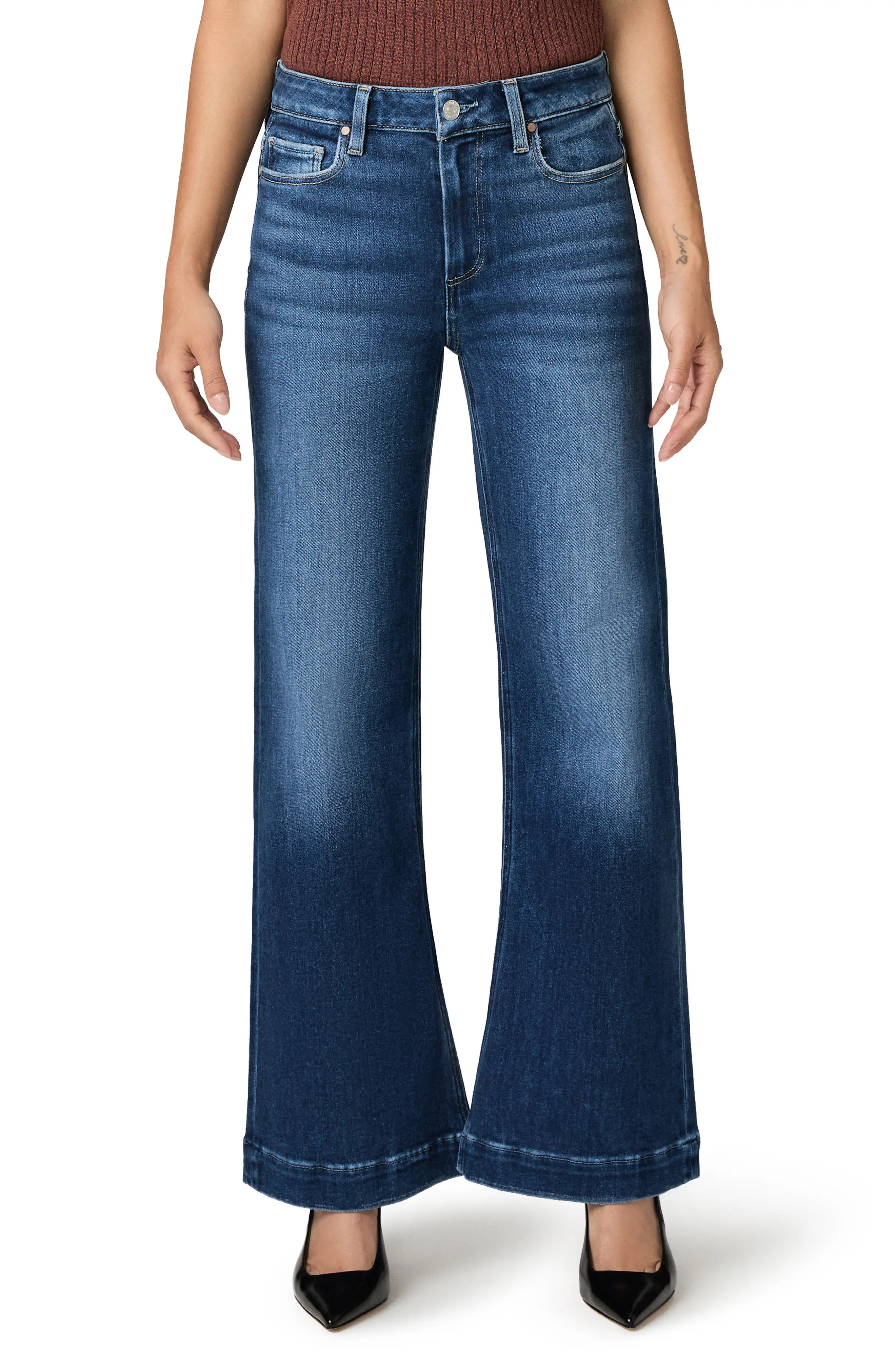 PAIGE Leenah High Waist Wide Leg Jeans in Hamptons at Nordstrom, Size 25 | Nordstrom