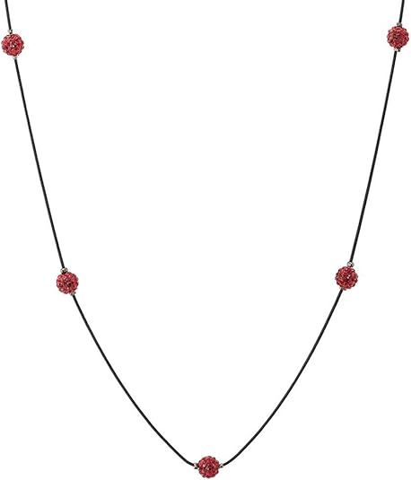 COOLSTEELANDBEYOND Exquisite Black Statement Necklace Long Chain with Red Rhinestones Ball Charms... | Amazon (US)