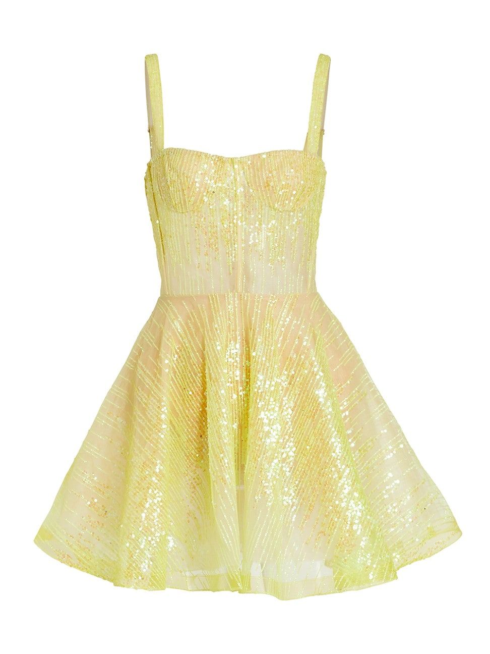 Women's Mademouselle Sequin Fit-And-Flare Minidress - Neon Yellow - Size XL - Neon Yellow - Size XL | Saks Fifth Avenue