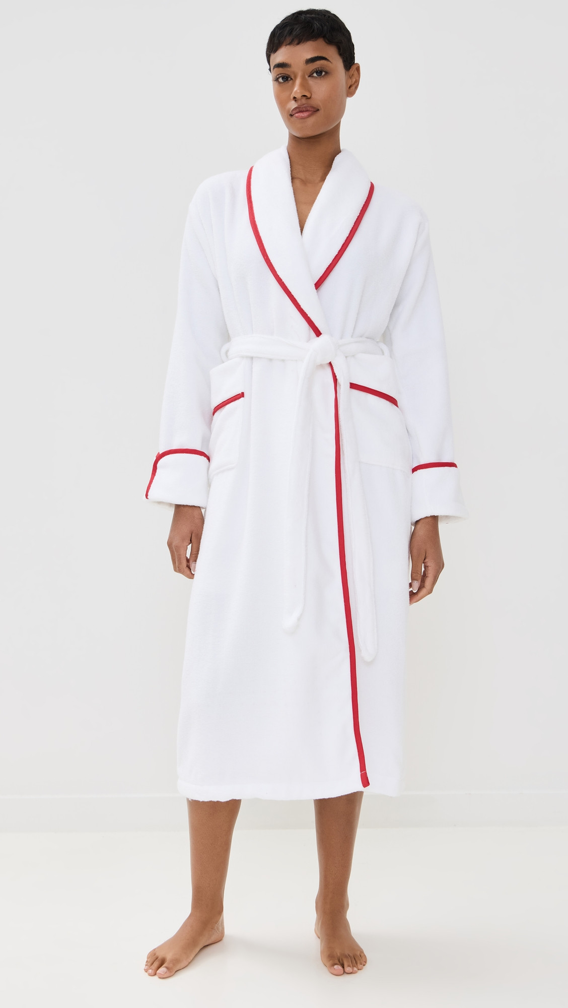 The Hotel Robe - White/Red | Shopbop