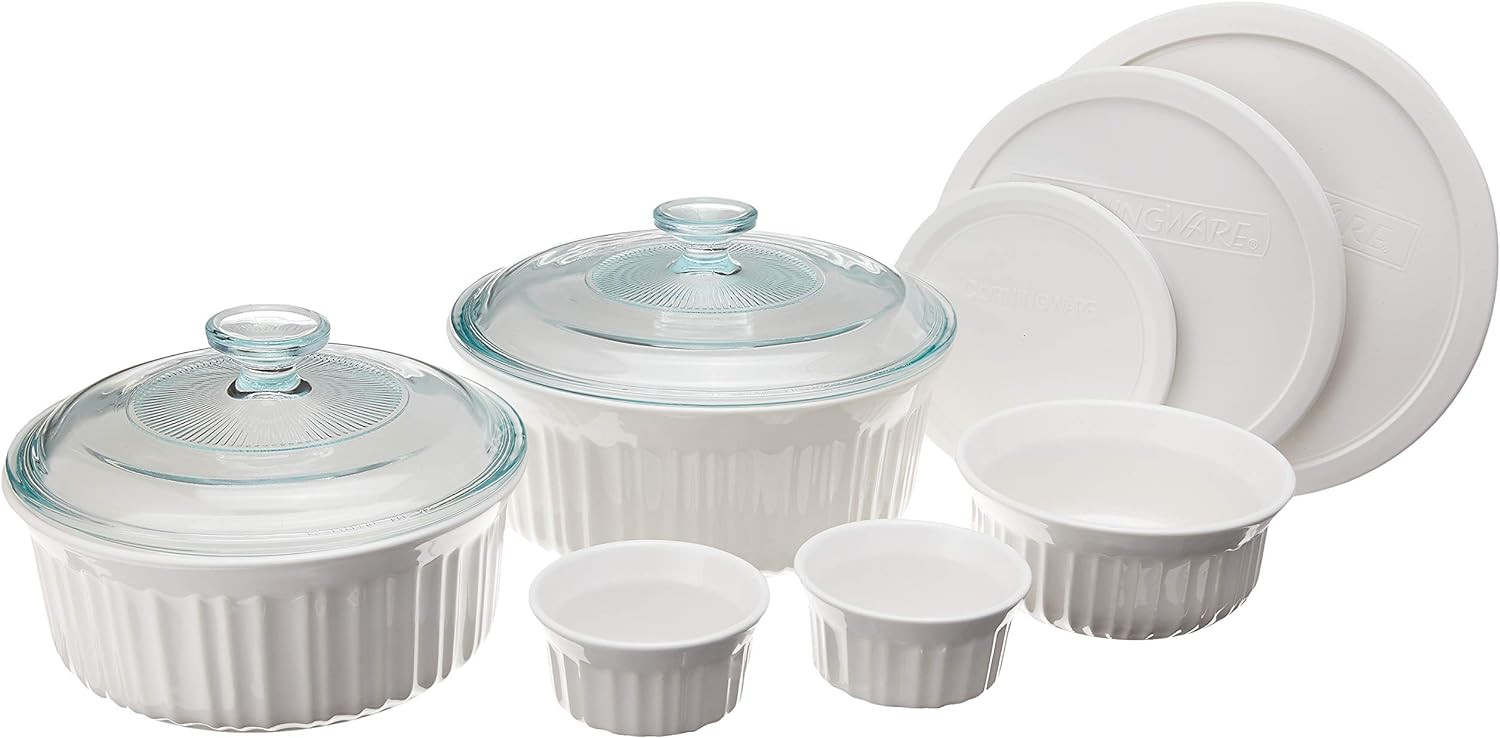 CorningWare French White 10-Pc Ceramic Bakeware Set with Lids, Chip and Crack Resistant Stoneware... | Amazon (US)