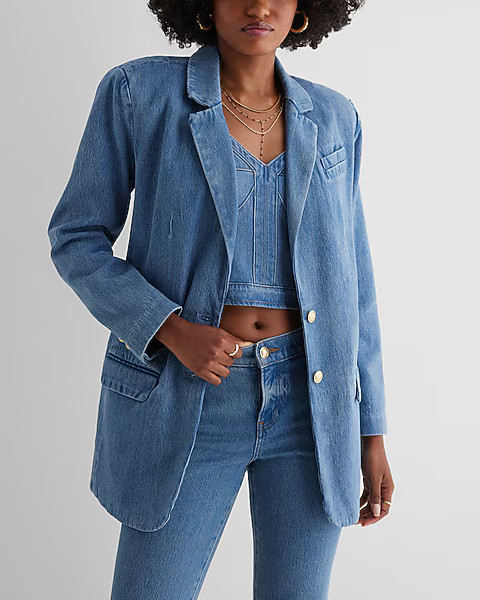 Denim Oversized Novelty Button Blazer | Express