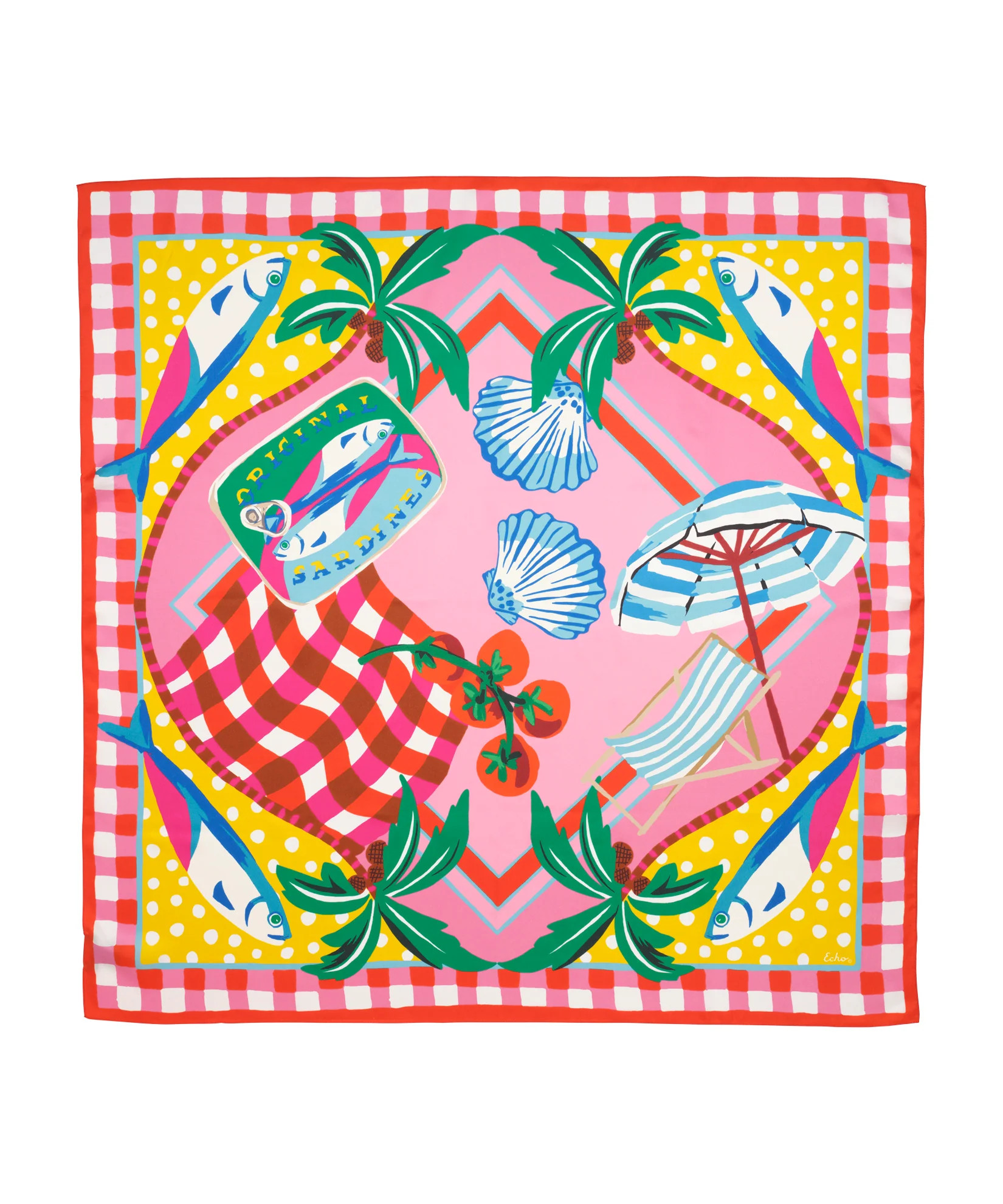 Beach Picnic 35" Silk Square Scarf | Echo New York