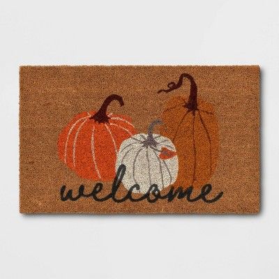 1'6"x2'6" Three Pumpkins Welcome Harvest Doormat - Threshold™ | Target