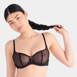 Parade Women's Embroidered Unlined Balconette Bra - Sweet Cherry M: Recycled Nylon, Adjustable St... | Target