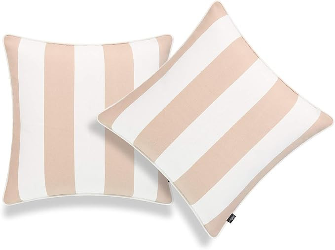 Patio Indoor Outdoor Throw Pillow Cover ONLY, for Backyard, Couch, Sofa, Tan Sand Stripes, 18"x18... | Amazon (US)