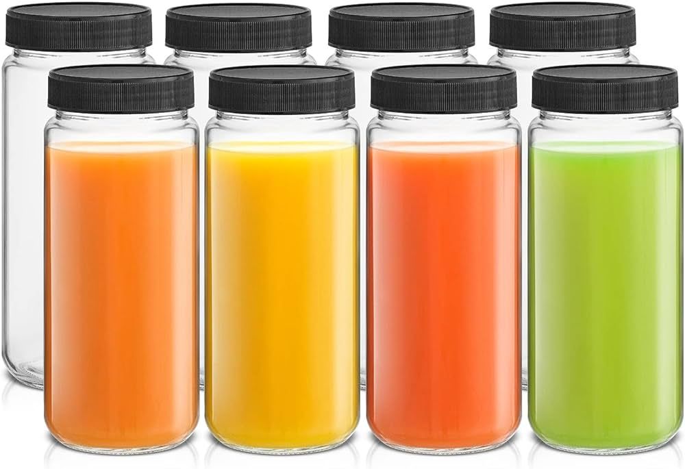 JoyJolt Glass Juice Bottles, 16 oz Glass Bottles with Caps. Set of 8 Juice Containers with Lids f... | Amazon (US)