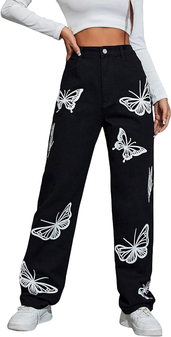 WDIRARA Women's Cow Print High Waist Wide Leg Jeans Casual Long Denim Pants | Amazon (US)