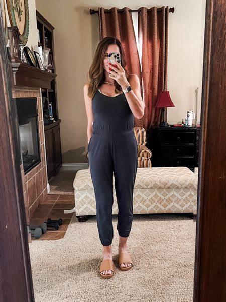 5’9” • Size small • Size 27 

Jumpsuit:  Soft material!   True to size.  I’m wearing a small.

Shoes true to size.  Built in arch support.  

#LTKOver40 #LTKStyleTip #LTKActive