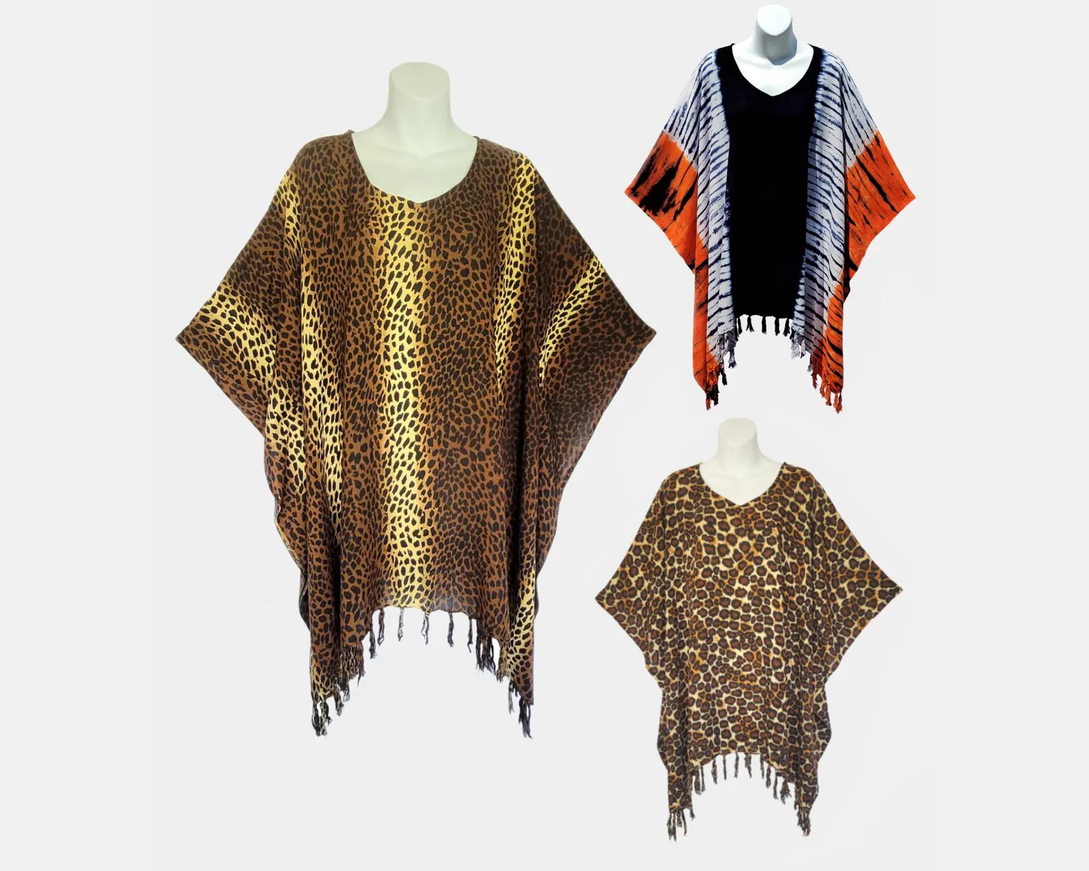 Wildlife Print or Tie-Dye Poncho Top with Fringe, Light Weight Rayon | Etsy (Global)