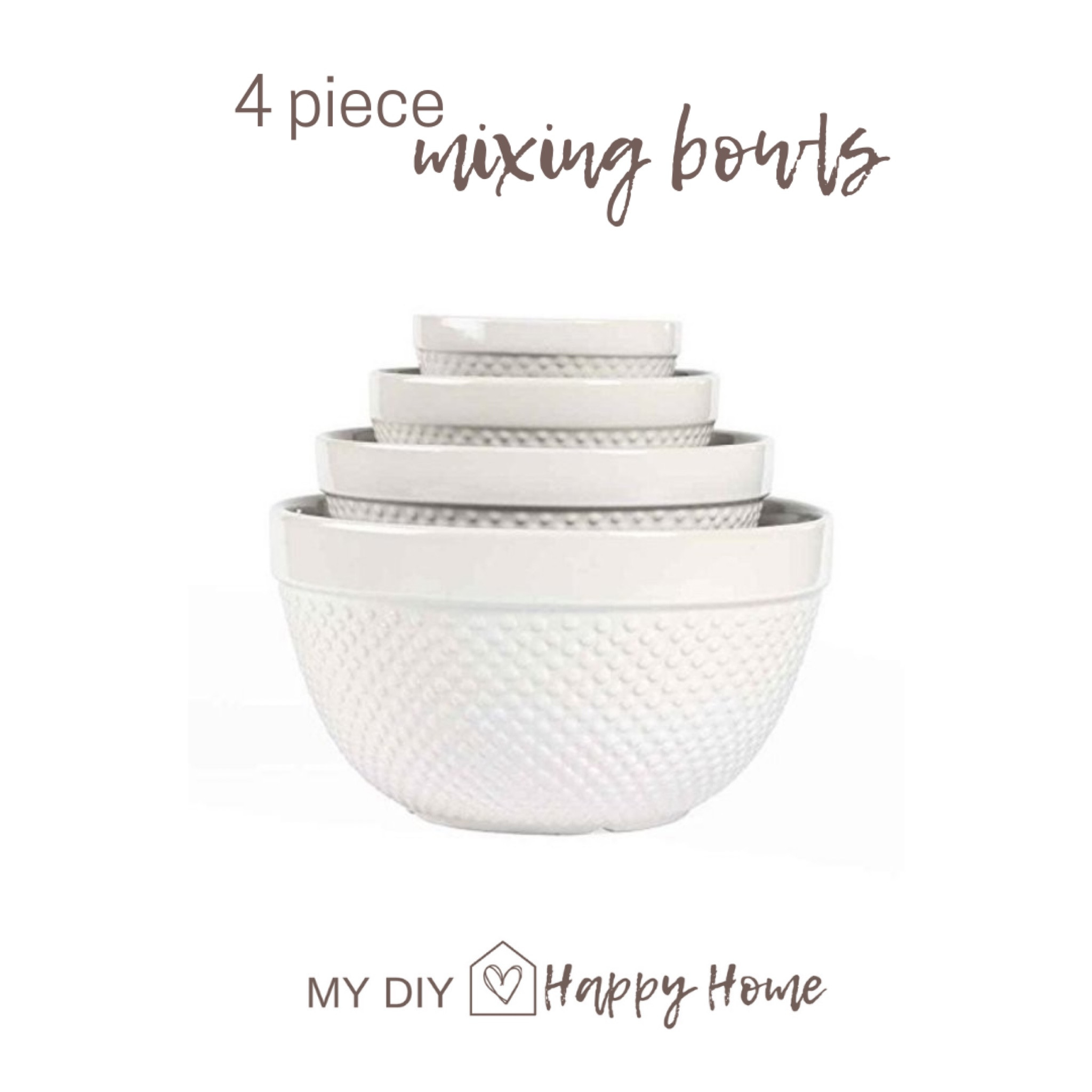 White ceramic mixing bowls, 4 piece set. 
Beautiful hobnail look detailing. 

#LTKunder50 #LTKhome #LTKFind