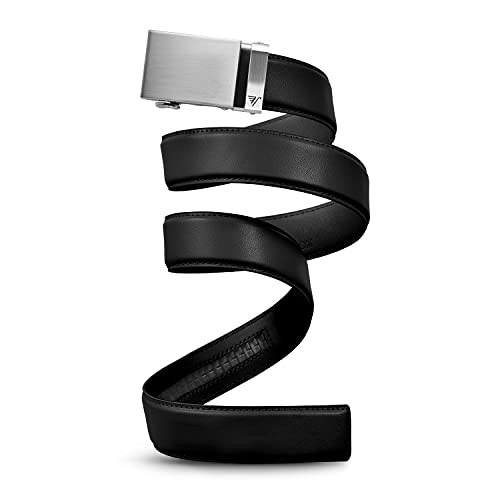 Mission Belt ratchet belt with steel buckle and black leather