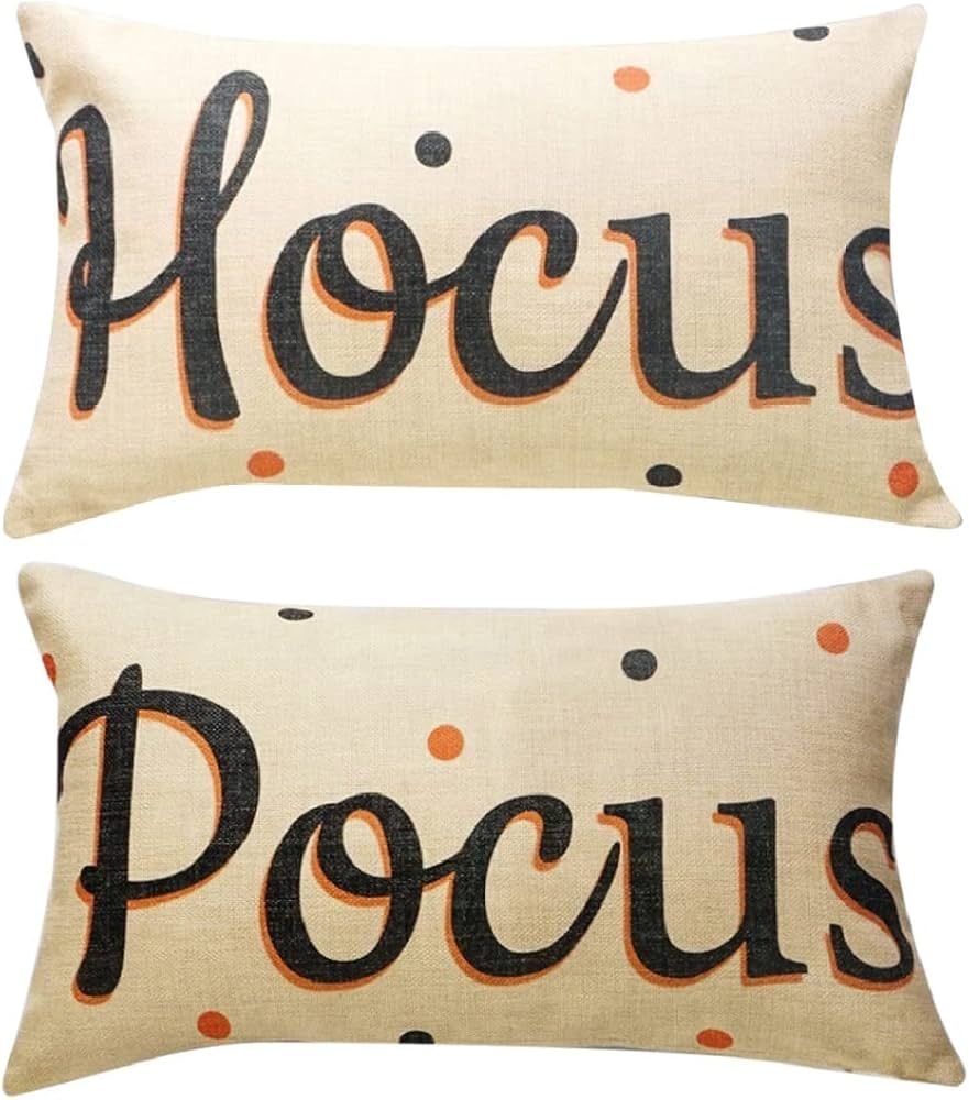 Boomsea Set of 2 Hocus Pocus Halloween Decoration Throw Pillow Covers Cotton Linen 12x20 for Bed ... | Amazon (US)