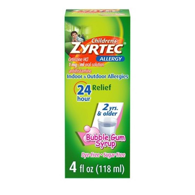 Children's Zyrtec 24 Hour Allergy Relief Syrup - Bubble Gum - Cetirizine - 4 fl oz | Target